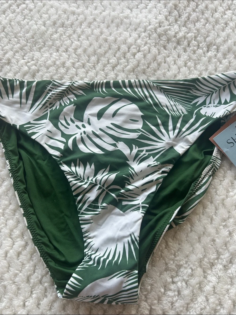 Shade & Shore Green and White Tropical Print Bikini Bottoms